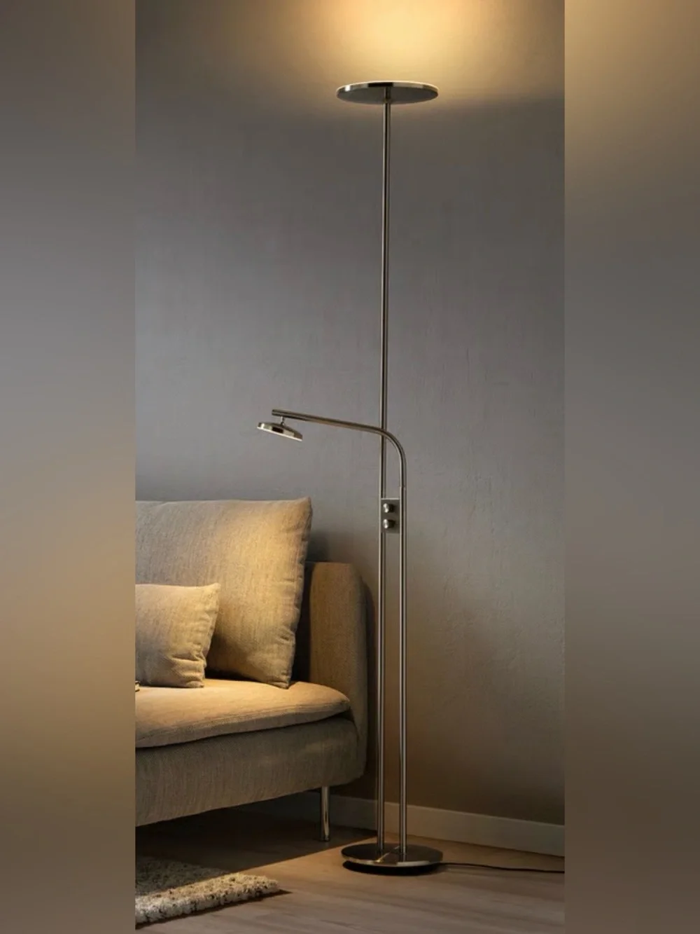 NWT LED floor uplighter/reading lamp, dimmable/nickel plated, 71 